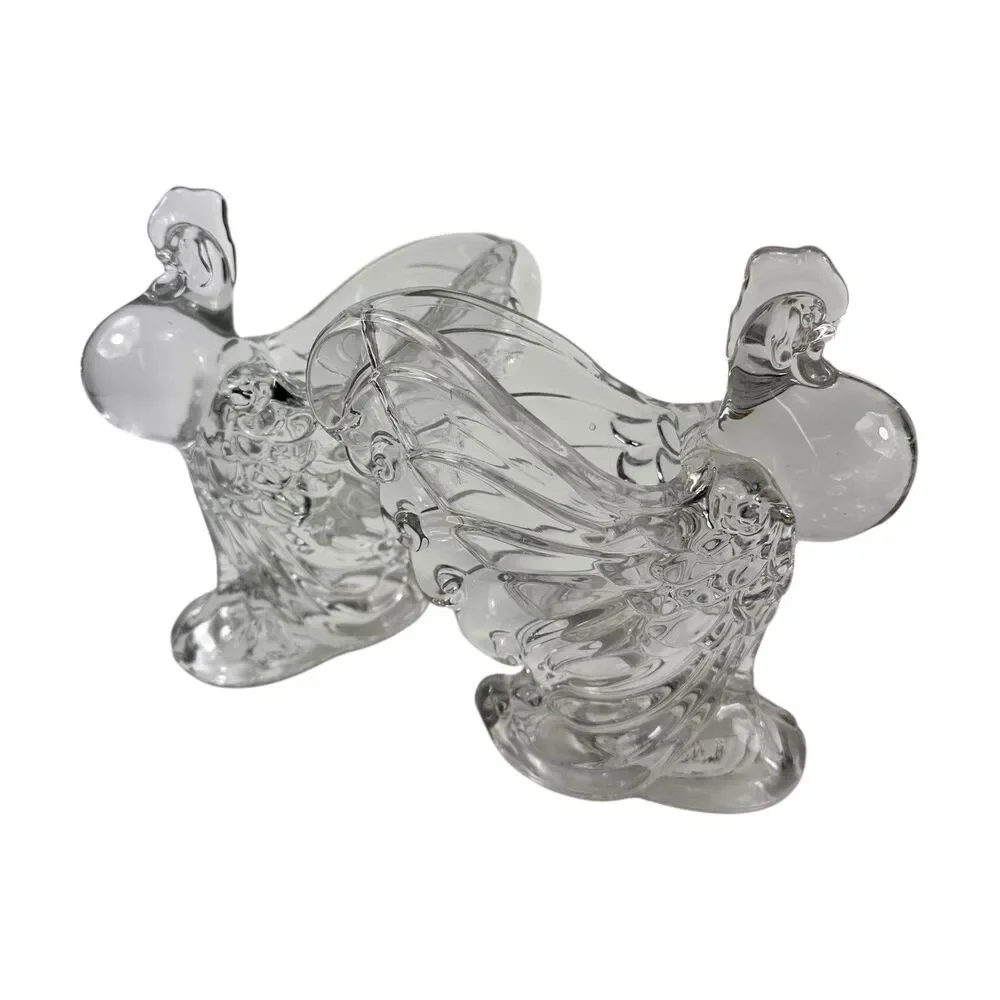 2 Vintage Heisey Glass Clear Chanticleer Rooster Chicken Animal 6